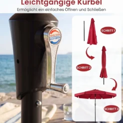 Sonnenschirm 300cm Neigbarer Gartenschirm mit Stabiler Metallstange 8 Streben Kurbel