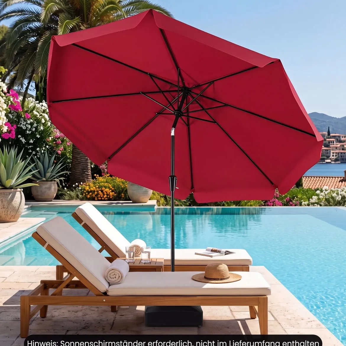 Sonnenschirm 300cm Neigbarer Gartenschirm mit Stabiler Metallstange 8 Streben Kurbel