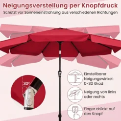 Sonnenschirm 300cm Neigbarer Gartenschirm mit Stabiler Metallstange 8 Streben Kurbel