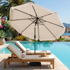 Sonnenschirm 300cm Neigbarer Gartenschirm mit Stabiler Metallstange 8 Streben Kurbel