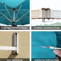 Sonnenschirm für die Wand Wandschirm kippbar Balkonschirm mit verstellbarer Aluminiumstange Ø 250 cm Türkis