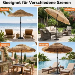 Sonnenschirm Hawaii Ø 275 cm Gartenschirm 30° Neigbar mit Kurbel & 8 Stabile Metallrippen