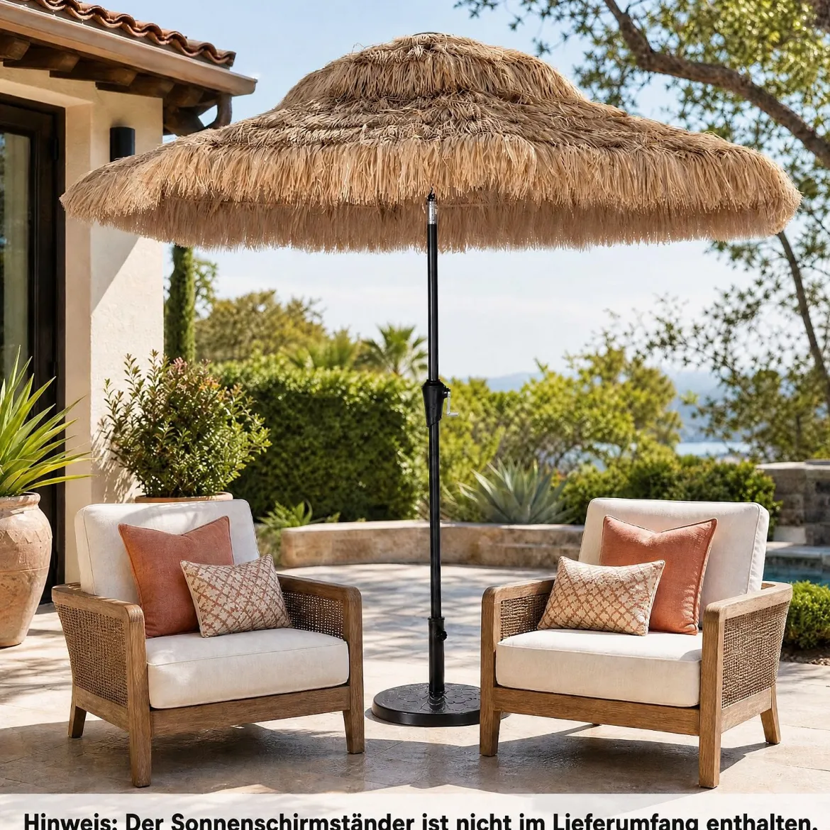 Sonnenschirm Hawaii Ø 275 cm Gartenschirm 30° Neigbar mit Kurbel & 8 Stabile Metallrippen