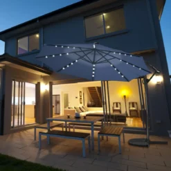 Sonnenschirm mit LED-Solar-Beleuchtung Drehbar Ampelschirm für Garten Ø 300 cm Blau