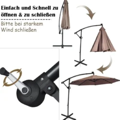 Sonnenschirm mit LED-Solar-Beleuchtung Drehbar Ampelschirm für Garten Ø 300 cm Braun