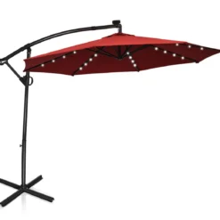 Sonnenschirm mit LED-Solar-Beleuchtung Drehbar Ampelschirm für Garten Ø 300 cm Rot