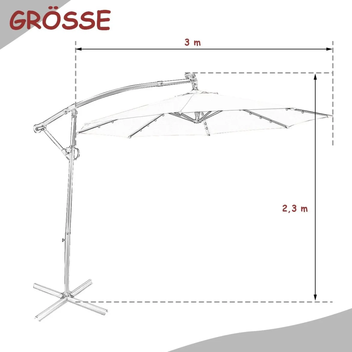 Sonnenschirm mit LED-Solar-Beleuchtung Drehbar Ampelschirm für Garten Ø 300 cm Rot