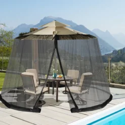 Sonnenschirm Moskitonetz mit 2 Türen und Doppelreißverschluss Sonnenschirm 12,5 x 2,3 m Schwarz