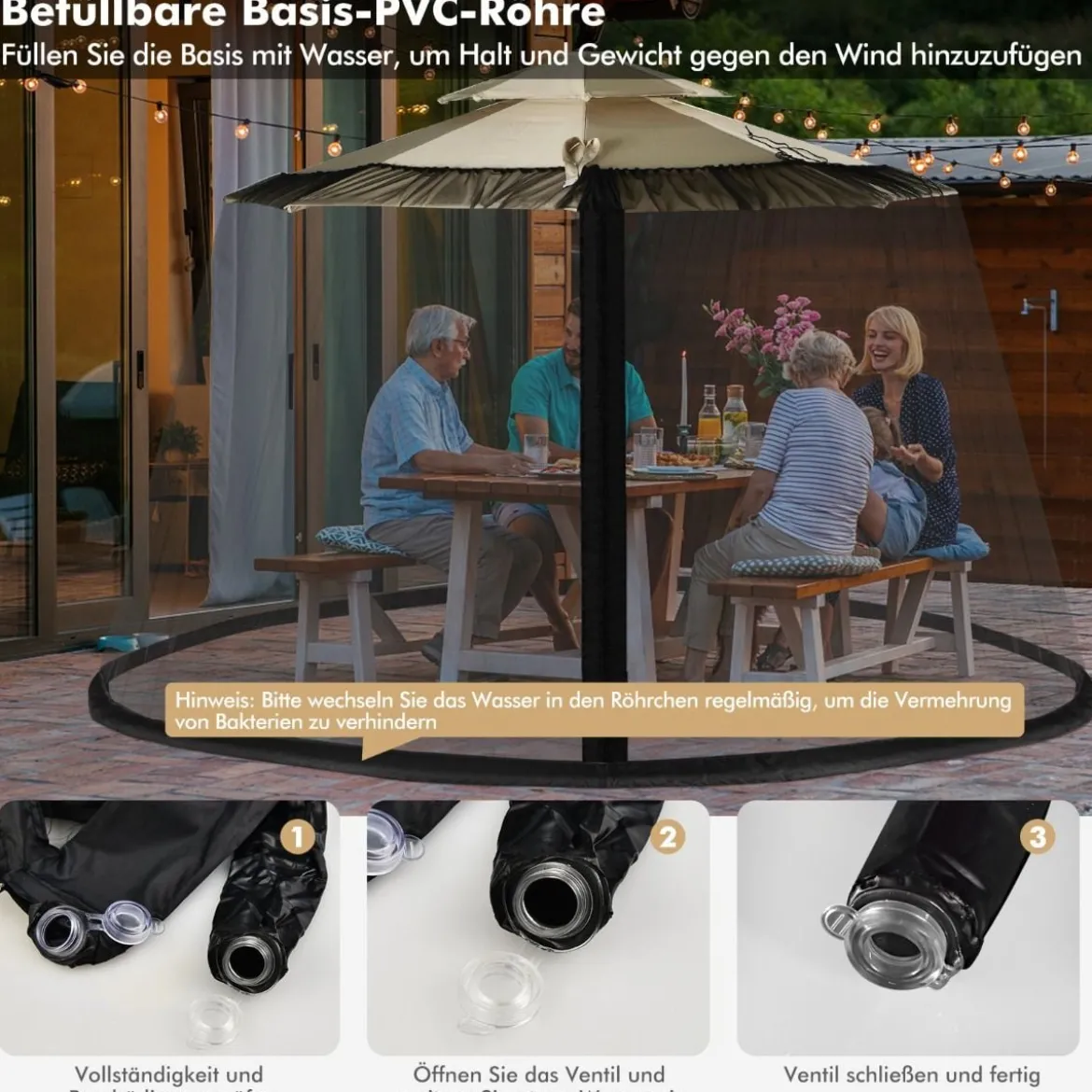Sonnenschirm Moskitonetz mit 2 Türen und Doppelreißverschluss Sonnenschirm 12,5 x 2,3 m Schwarz