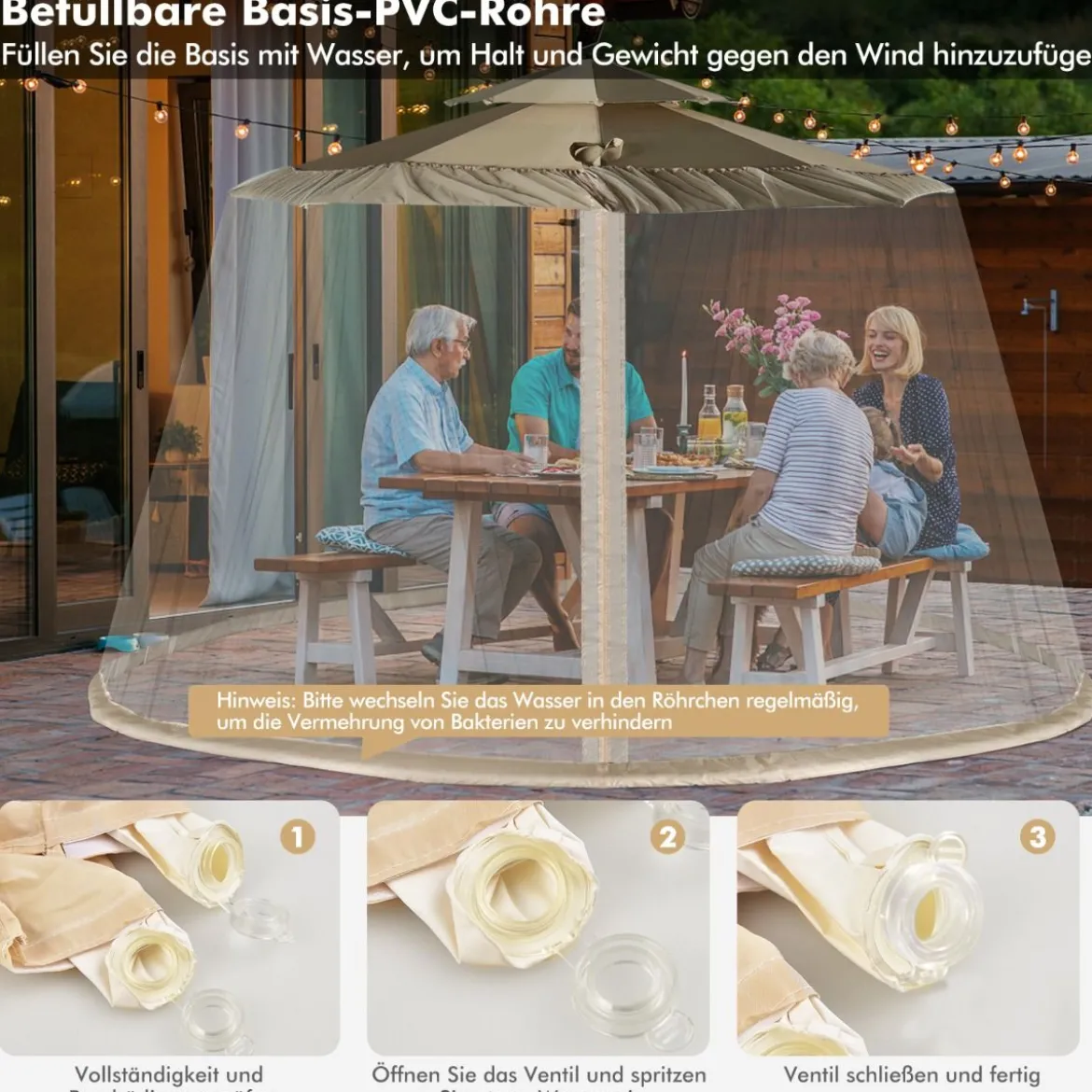 Sonnenschirm-Moskitonetz Terrassenschirm-Netz mit 2 Türen mit Doppelreißverschluss