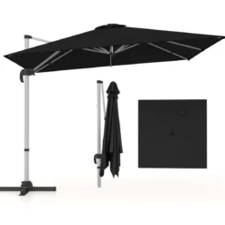 Sonnenschirm rechteckig 300 x 300 cm großer Ampelschirm mit Kurbel Schwarz