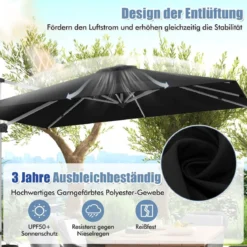 Sonnenschirm rechteckig 300 x 300 cm großer Ampelschirm mit Kurbel Schwarz