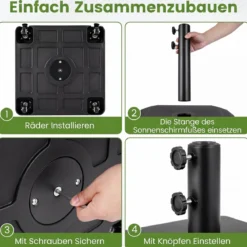 Sonnenschirmständer auf Rollen Schirmständer Befüllbar bis 68kg für Schirmstange 32/38/48 mm