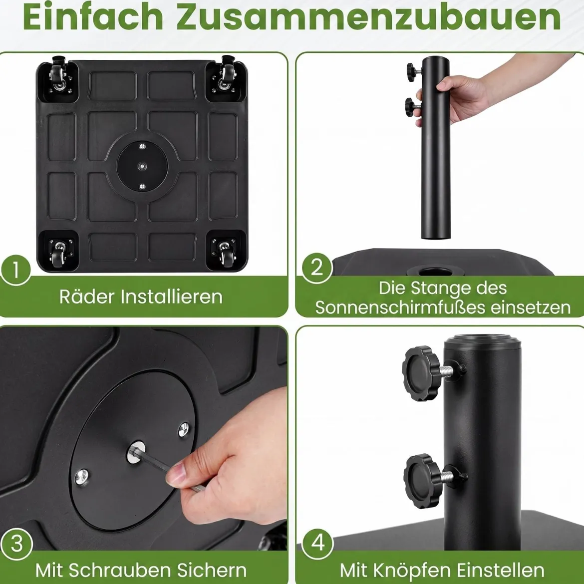 Sonnenschirmständer auf Rollen Schirmständer Befüllbar bis 68kg für Schirmstange 32/38/48 mm