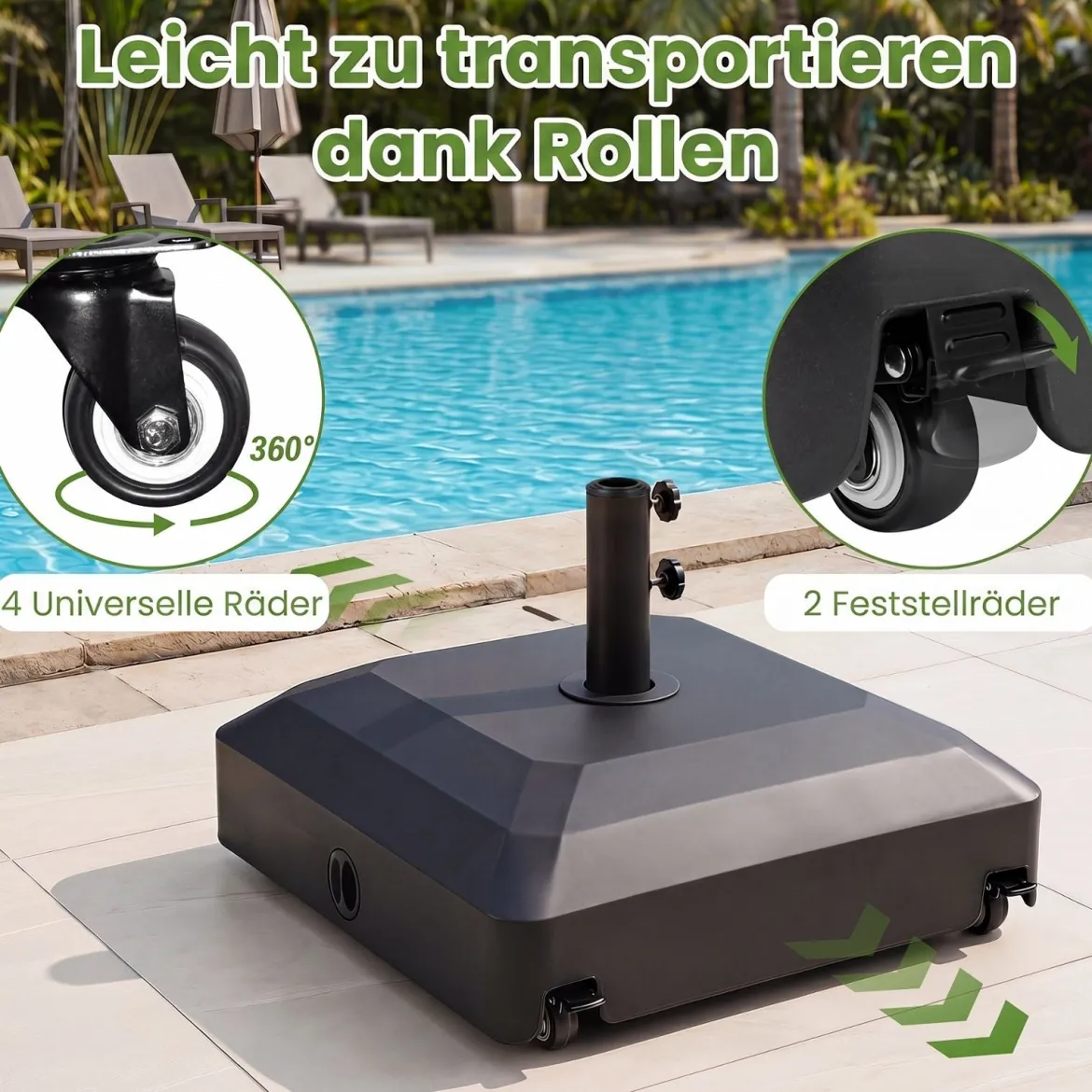 Sonnenschirmständer auf Rollen Schirmständer Befüllbar bis 68kg für Schirmstange 32/38/48 mm
