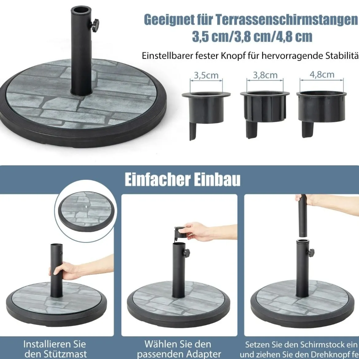 Sonnenschirmständer 15 kg Schirmständer für Schirmstangen von 35/38/48 mm