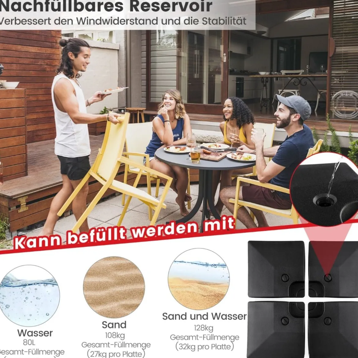 Sonnenschirmständer 80 Liter / 108 kg befüllbar mit Wasser oder Sand Schirmständer