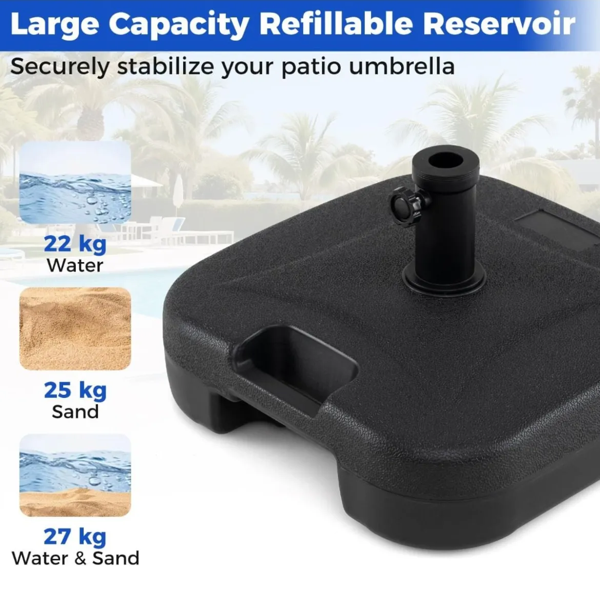 Sonnenschirmständer 22 Liter / 25 kg Befüllbar Schirmständer für Schirmstangen von 33 / 38 / 48 mm