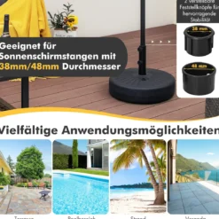Sonnenschirmständer 19,5 Liter / 23 kg befüllbar mit Wasser Sand Schirmständer für Schirmstangen von 38/48 mm
