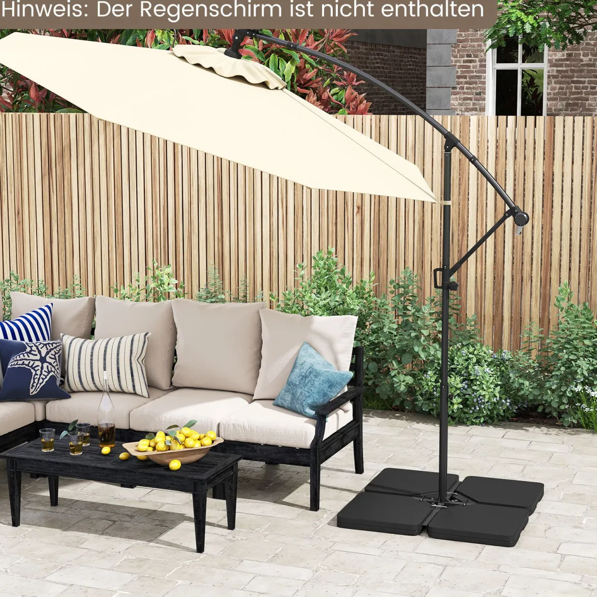 Sonnenschirmständer 60 Liter / 84 kg Befüllbar Schirmgewicht Ampelschirmständer Schwarz