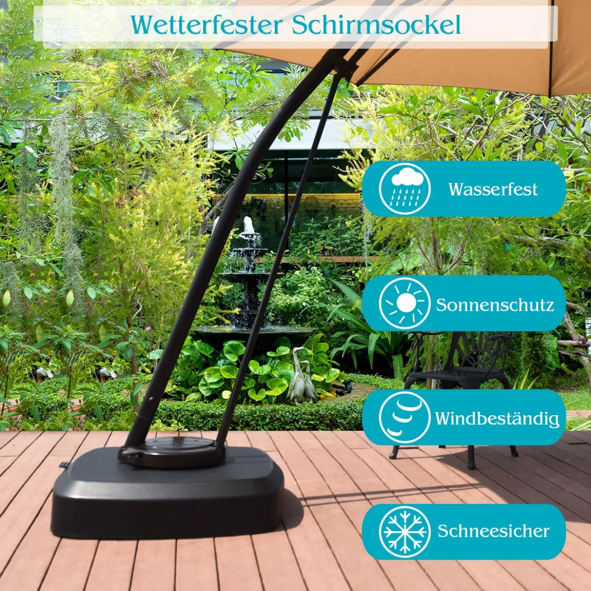Sonnenschirmständer mit Rollen 150kg befüllbar rollbar Schirmständer für große Ampelschirme Ampelschirmständer für Garten Terrasse