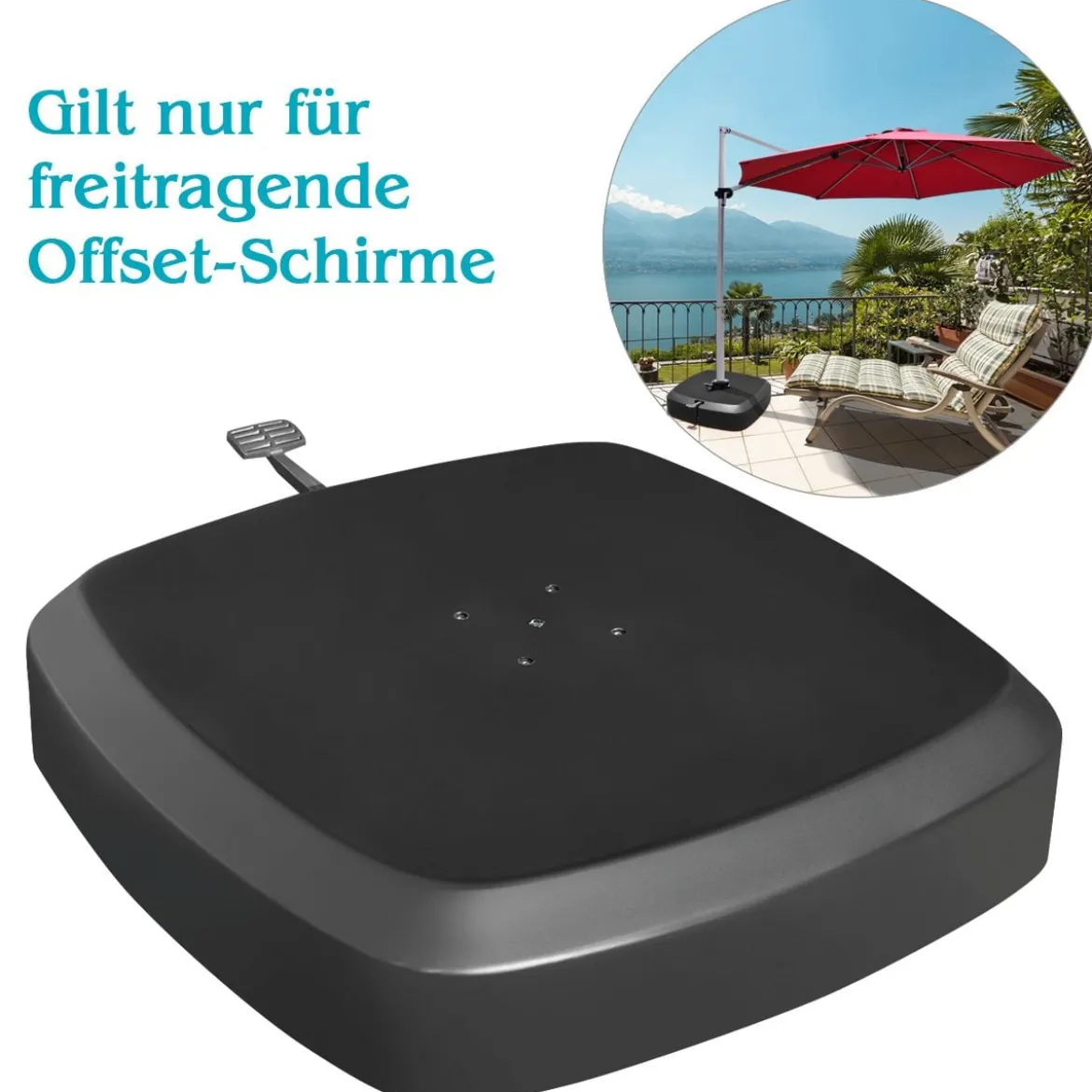Sonnenschirmständer mit Rollen 150kg befüllbar rollbar Schirmständer für große Ampelschirme Ampelschirmständer für Garten Terrasse