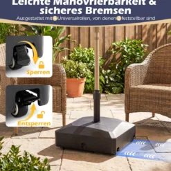 Sonnenschirmständer mit Rollen Befüllbar bis 80kg für 36 / 38 / 48 mm Schirme Schwarz