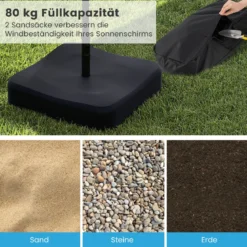 Sonnenschirmständer mit Sandsäcken (90 kg Füllkapazität) 73 x 73 x 41 cm Schwarz