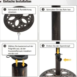 Sonnenschirmständer stabiler Schirmständer aus robustem Gusseisen für 38 mm bis 48 mm Gestänge