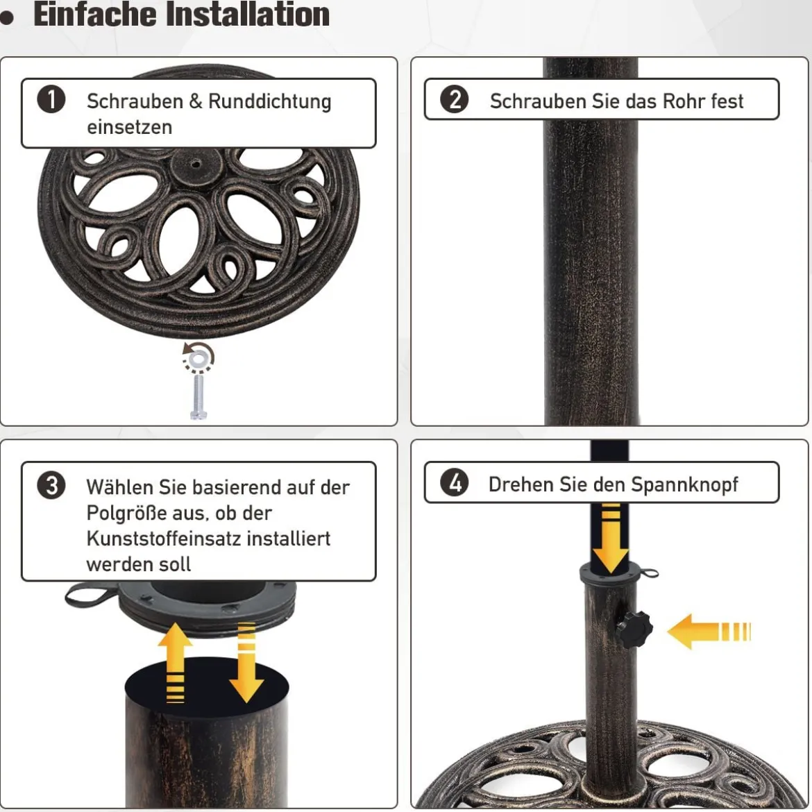 Sonnenschirmständer stabiler Schirmständer aus robustem Gusseisen für 38 mm bis 48 mm Gestänge