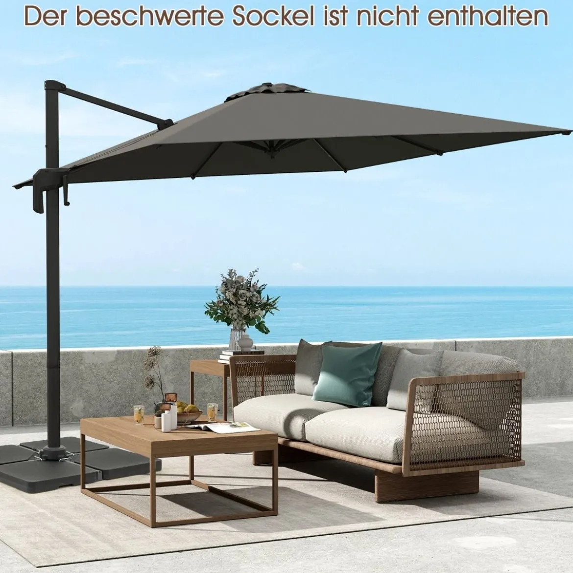 Sonnenschirm 300 x 300 cm Ampelschirm mit Kurbel Gartenschirm neigbar 360° drehbar Anthrazit
