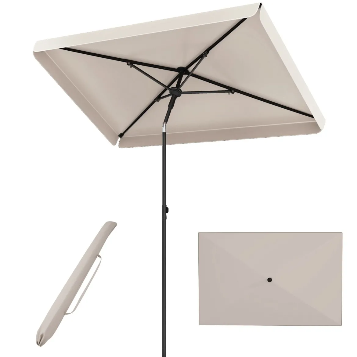 Sonnenschirm 200 x 130 cm Rechteckiger Balkonschirm mit 30° Neigungswinkel Beige/Grau/Braun