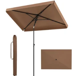 Sonnenschirm 200 x 130 cm Rechteckiger Balkonschirm mit 30° Neigungswinkel Beige/Grau/Braun