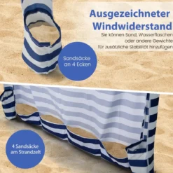 Sonnenschutz mit Abnehmbarer Seitenwand und 8 Sandsäcken tragbares Strandzelt mit Tragetasche 183 x 183 cm