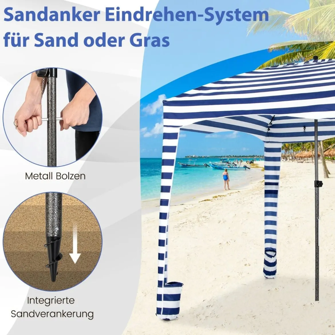Sonnenschutz mit Abnehmbarer Seitenwand und 8 Sandsäcken tragbares Strandzelt mit Tragetasche 183 x 183 cm