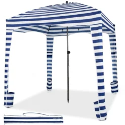 Sonnenschutz mit Abnehmbarer Seitenwand und 8 Sandsäcken tragbares Strandzelt mit Tragetasche 183 x 183 cm