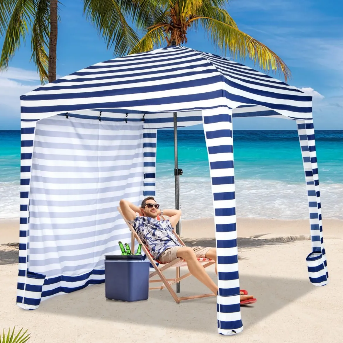 Sonnenschutz mit Abnehmbarer Seitenwand und 8 Sandsäcken tragbares Strandzelt mit Tragetasche 183 x 183 cm