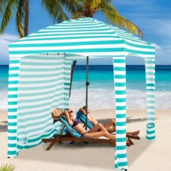 Sonnenschutz mit Abnehmbarer Seitenwand und 8 Sandsäcken tragbares Strandzelt mit Tragetasche 183 x 183 cm