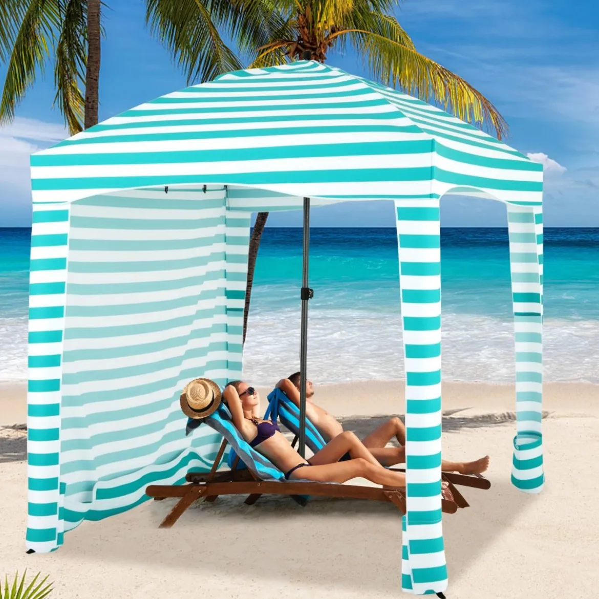 Sonnenschutz mit Abnehmbarer Seitenwand und 8 Sandsäcken tragbares Strandzelt mit Tragetasche 183 x 183 cm