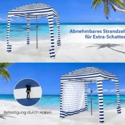 Sonnenschutz mit Abnehmbarer Seitenwand und 8 Sandsäcken tragbares Strandzelt mit Tragetasche 183 x 183 cm