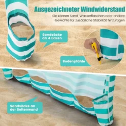 Sonnenschutz mit Abnehmbarer Seitenwand und 8 Sandsäcken tragbares Strandzelt mit Tragetasche 183 x 183 cm