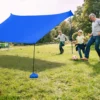 Sonnensegel Camping Sonnenschutz mit 4 Sandsäcken und 2 Alustangen Lycra Sonnendach Blau