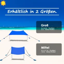 Sonnensegel Camping Sonnenschutz mit 4 Sandsäcken und 2 Alustangen Lycra Sonnendach Blau