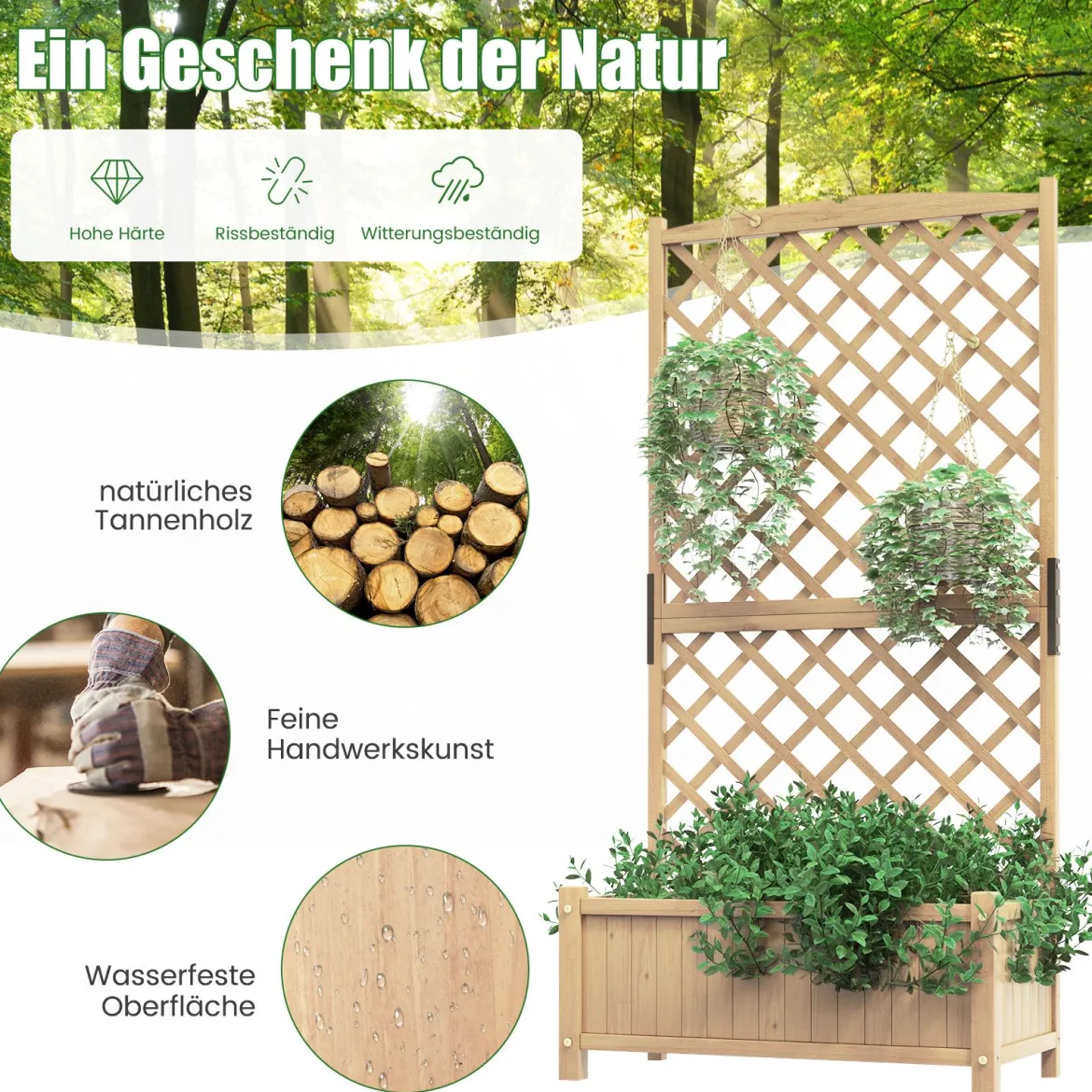 Spalier mit Blumenkasten aus Tannenholz Pflanzkasten für Kletterpflanzen Hochbeet mit Rankgitter