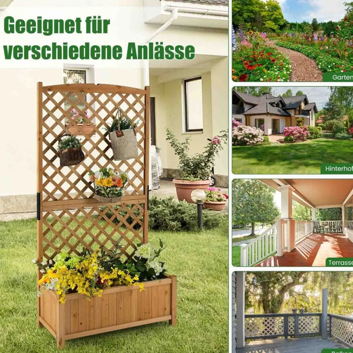 Spalier mit Blumenkasten aus Tannenholz Pflanzkasten für Kletterpflanzen Hochbeet mit Rankgitter
