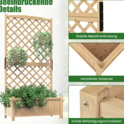 Spalier mit Blumenkasten aus Tannenholz Pflanzkasten für Kletterpflanzen Hochbeet mit Rankgitter