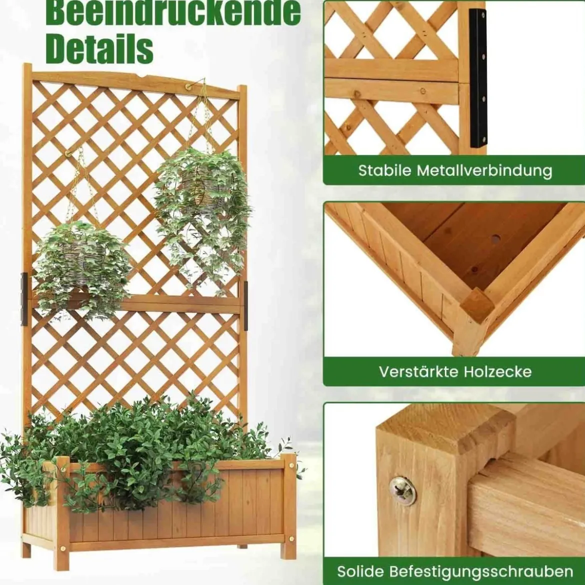Spalier mit Blumenkasten aus Tannenholz Pflanzkasten für Kletterpflanzen Hochbeet mit Rankgitter