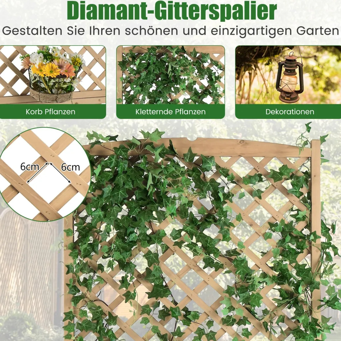 Spalier mit Blumenkasten aus Tannenholz Pflanzkasten für Kletterpflanzen Hochbeet mit Rankgitter