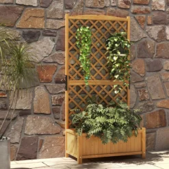 Spalier mit Blumenkasten aus Tannenholz Pflanzkasten für Kletterpflanzen Hochbeet mit Rankgitter