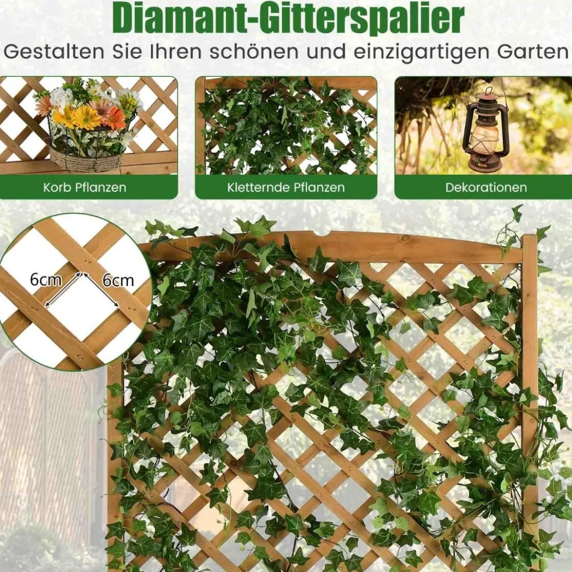 Spalier mit Blumenkasten aus Tannenholz Pflanzkasten für Kletterpflanzen Hochbeet mit Rankgitter